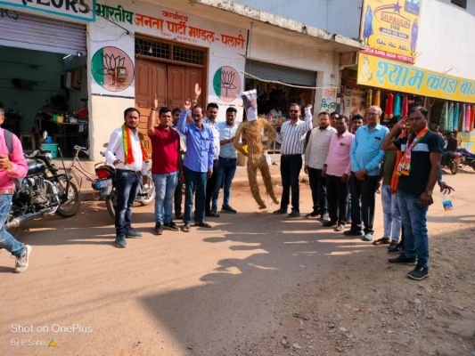 पलारी :  भाजयुमो  ने फूंका प्रदेश कांग्रेसाध्यक्ष का पुतला 