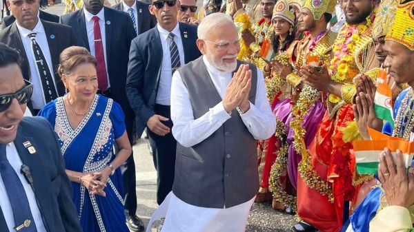 प्रधानमंत्री मोदी का पोर्ट ऑफ स्पेन में हुआ जोरदार स्वागत